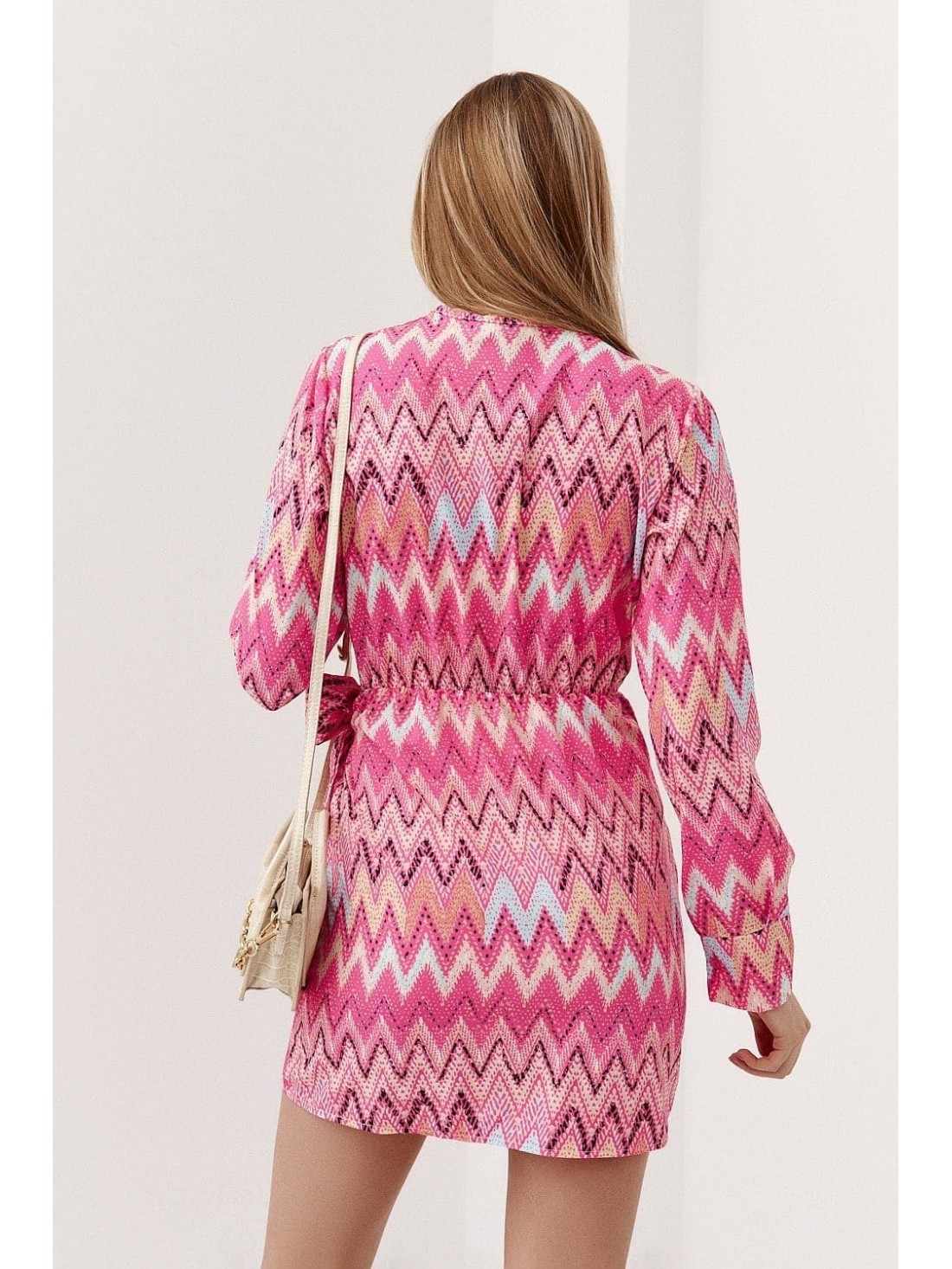 Patterned dress with ties on the side, pink 8388 - Online store - Boutique